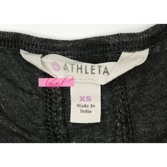 Athleta Fairfax Tee Charcoal Grey Heather V-Neck Ruched Cinched Anti-Bacterial - Picture 5 of 7
